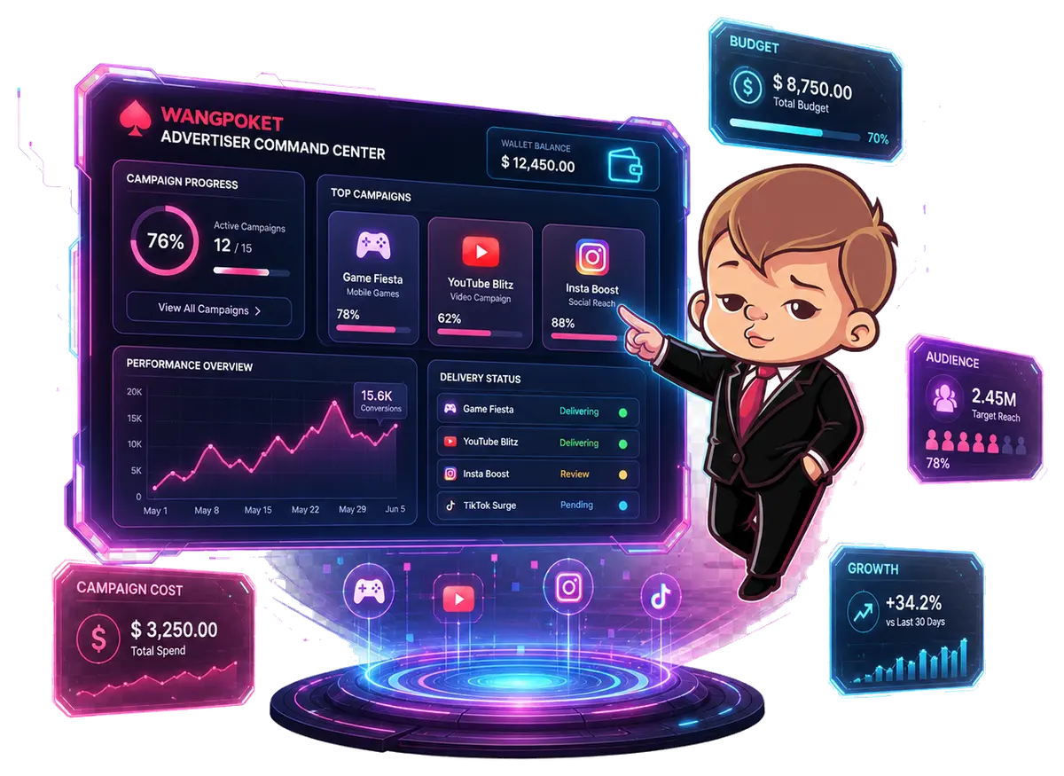 Wangpoket advertiser command center dashboard with campaign progress and analytics